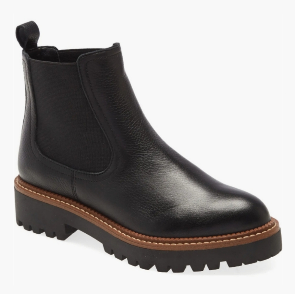 NWT Nordstrom Caslon Miller Water Resistant Lug Chelsea Boot Black Leather Shoes